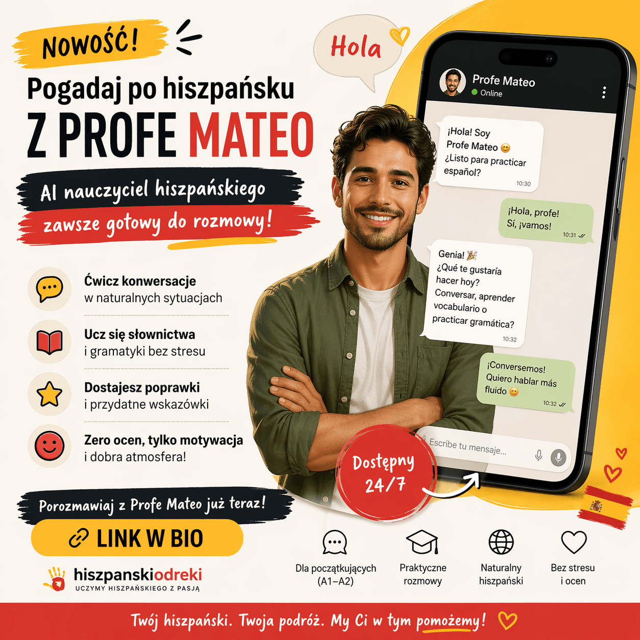 Profe Mateo – chatbot AI do bezpłatnych rozmów po hiszpańsku